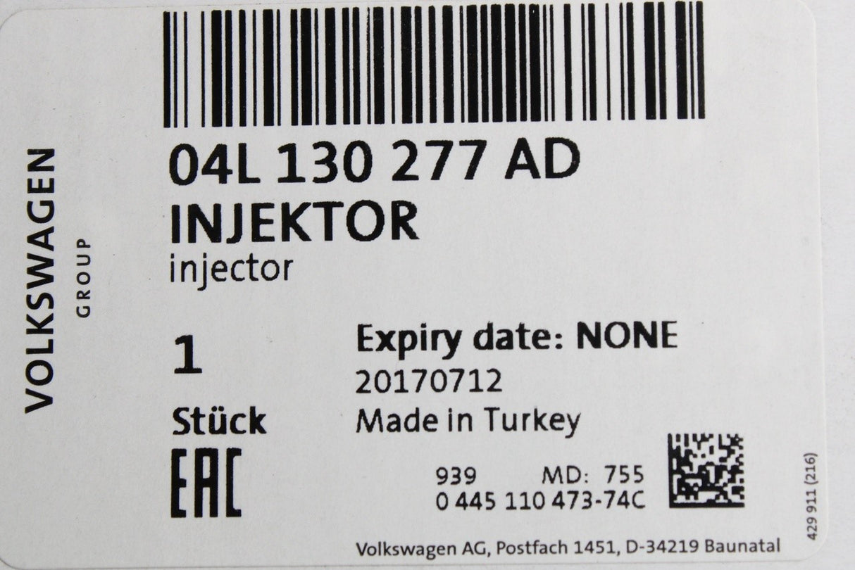 VW Golf MK7 Audi A3 Skoda Octavia SEAT 1.6 TDI fuel injector 04L130277AD