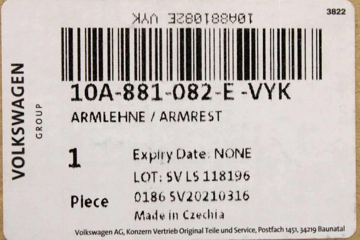 VW ID.3 ID.4 ID.5 2020-Onward leatherette armrest grey 10A881082EVYK