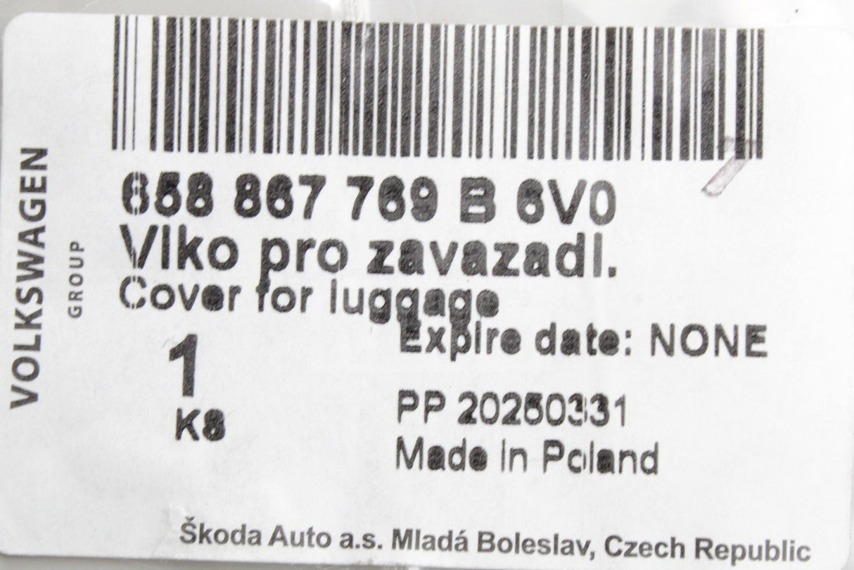Skoda Kamiq 2019-on luggage compartment parcel shelf 658867769B 6V0