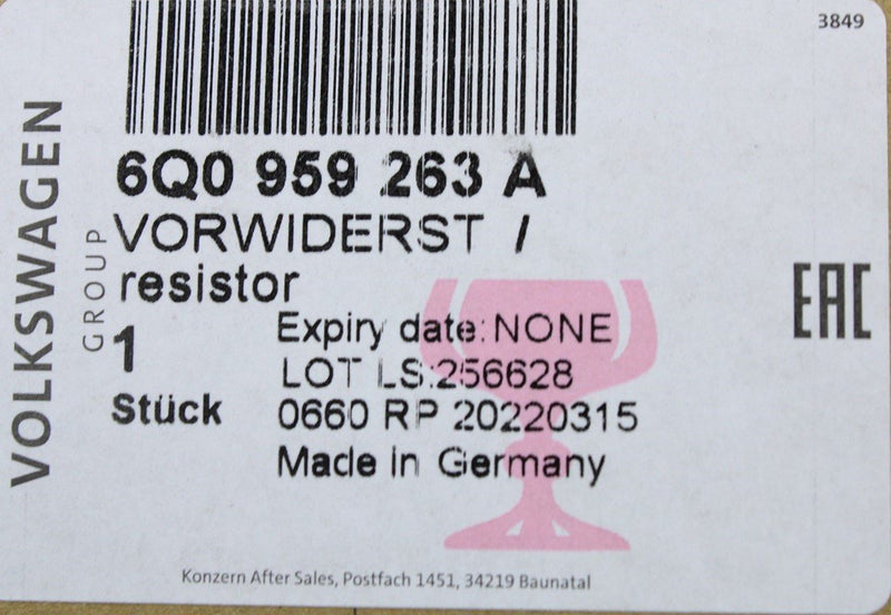 VW Polo Audi Skoda SEAT Ibiza heater blower motor resistor 6Q0959263A