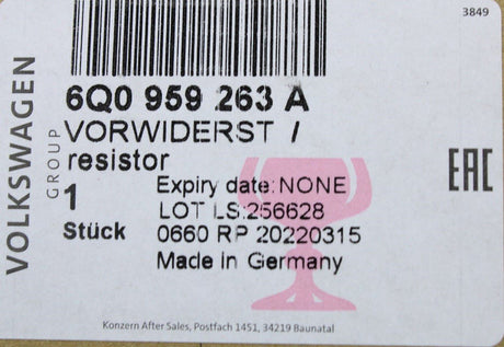 VW Polo Audi Skoda SEAT Ibiza heater blower motor resistor 6Q0959263A