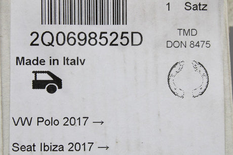 VW Polo AW 2018-on SEAT Ibiza 2018- rear drum brake shoe set 2Q0698525D
