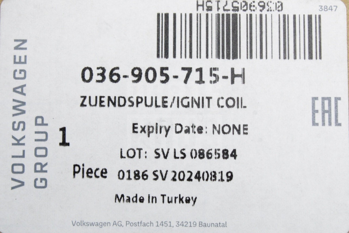 VW Audi Skoda SEAT 1.2 1.4 1.6 ignition coil (x1) 036905715H