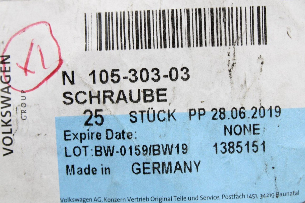 VW Audi Skoda SEAT socket head bolt M6 x 25 (x1) N10530303