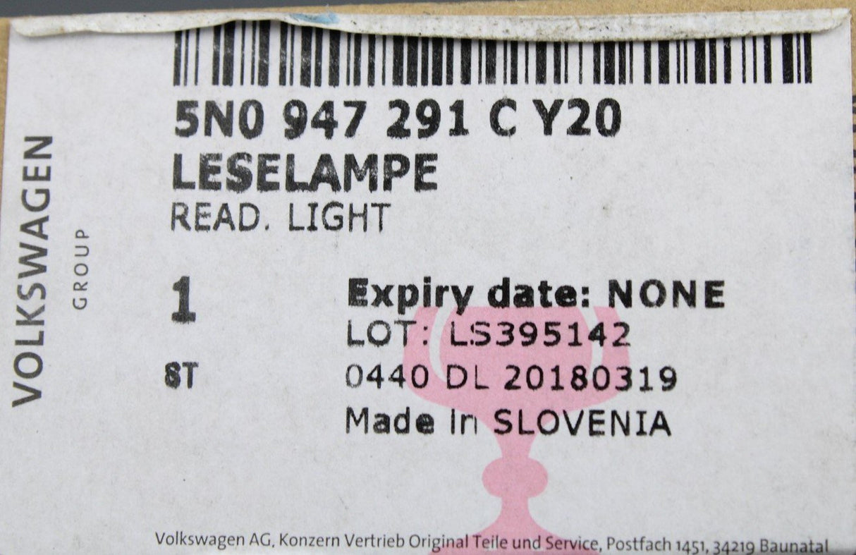 VW Skoda SEAT interior reading light pearl grey (rear) 5N0947291C Y20