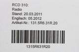VW RCD 310 Radio operators instruction manual 1315R631R20