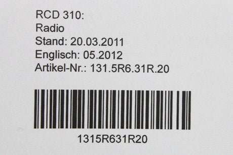 VW RCD 310 Radio operators instruction manual 1315R631R20