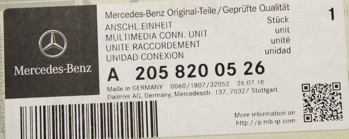 Mercedes-Benz multimedia control unit (USB-A) A2058200526