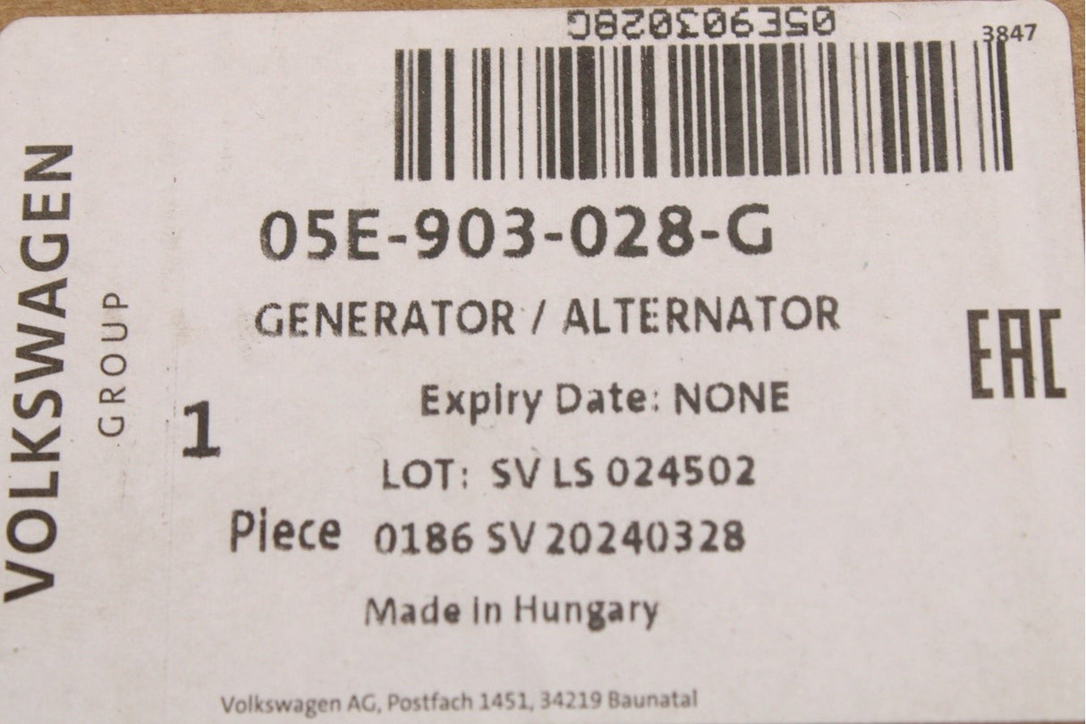 VW Audi Skoda SEAT CUPRA 1.0 1.4 1.5TSI 2.0TDI alternator 05E903028G