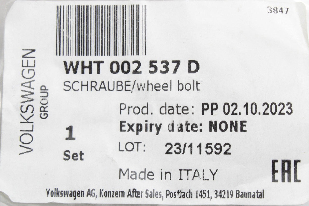 Skoda Enyaq 2021-on Elroq anti-theft locking wheel bolt set WHT002537D