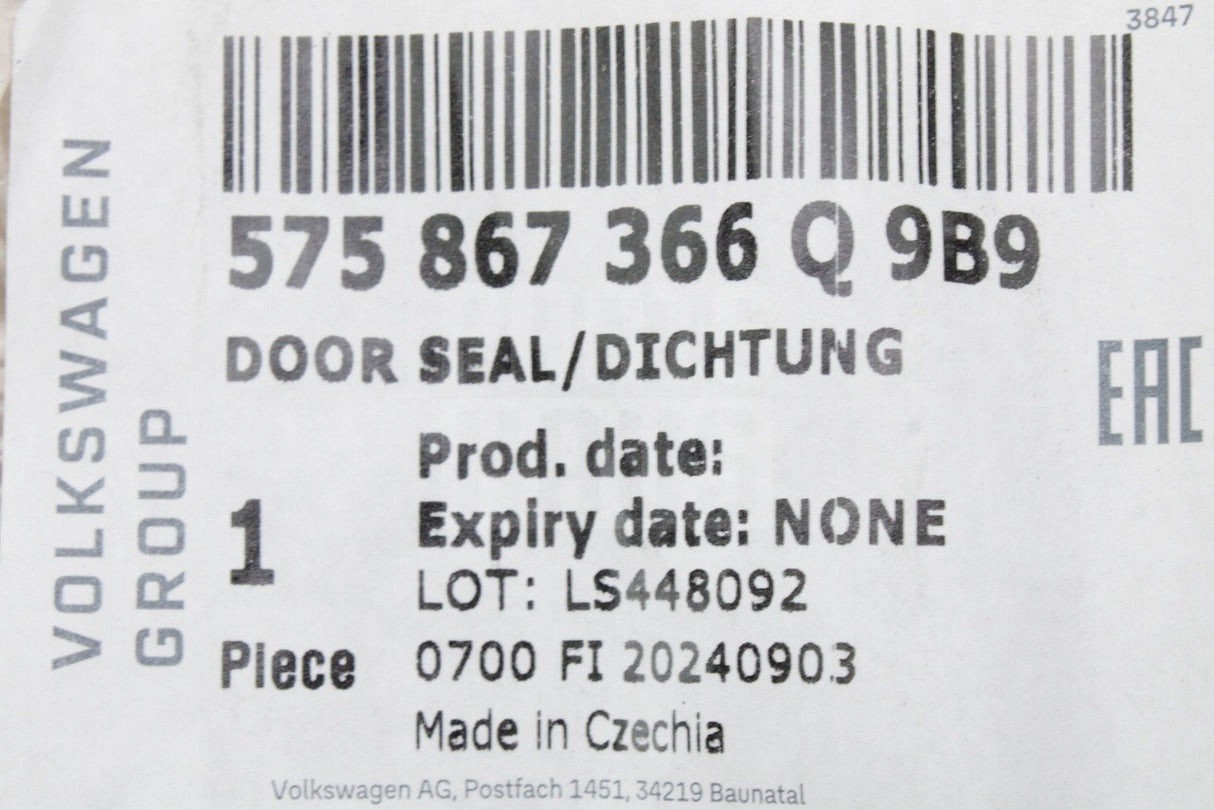 VW Skoda SEAT CUPRA Ateca front inner door seal (right) 575867366Q 9B9