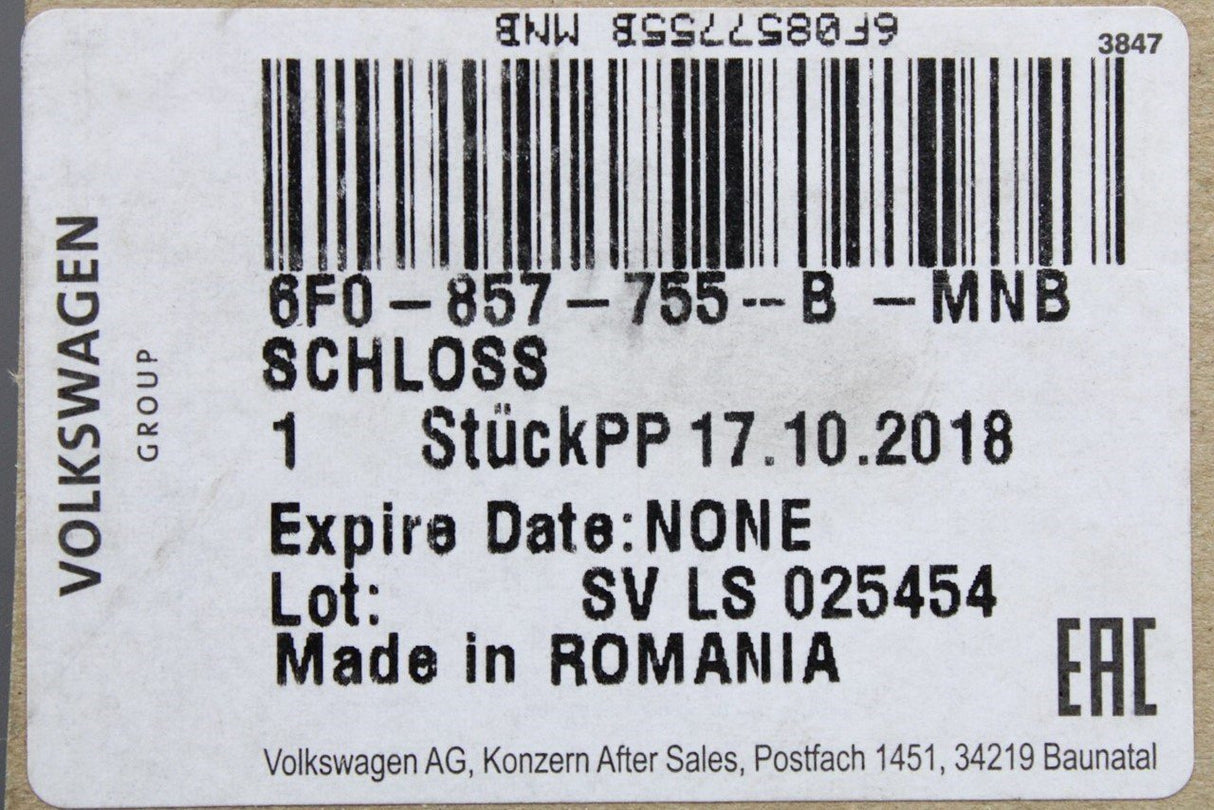 VW Polo Audi A1 SEAT Ibiza seat belt buckle (front, left) 6F0857755B MNB