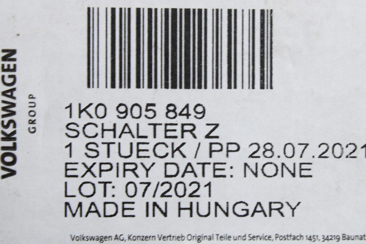 VW Audi SEAT Skoda ignition starter switch 1K0905849