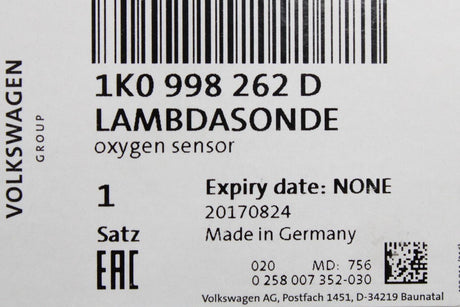 VW Audi Skoda SEAT lambda sensor inc. repair kit (pre-cat) 1K0998262D