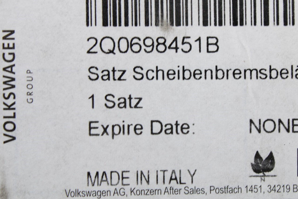 VW Polo 2018-on Audi SEAT Ibiza Skoda Rear brake pads (230x9mm) 2Q0698451B