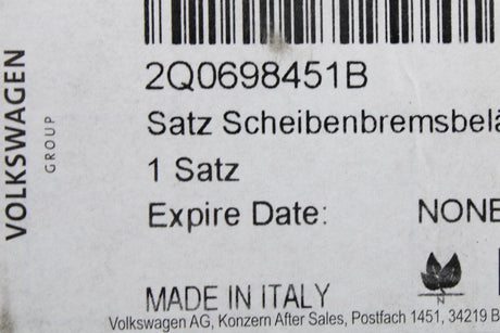 VW Polo 2018-on Audi SEAT Ibiza Skoda Rear brake pads (230x9mm) 2Q0698451B