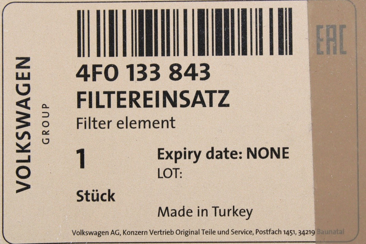 Audi A6 S6 2005-2011 2.4 2.8 3.0 3.2 4.2 SI air filter element 4F0133843