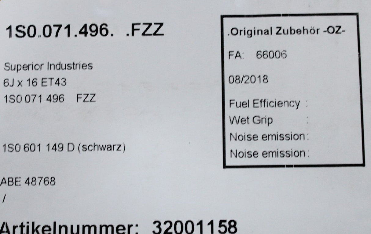 VW Up! 2012-on 16'' Upsilon alloy wheels polished (x4) 1S0071496 FZZ