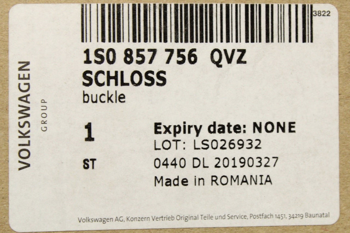VW Up! Skoda Citigo SEAT Mii front seat belt buckle right 1S0857756 QVZ