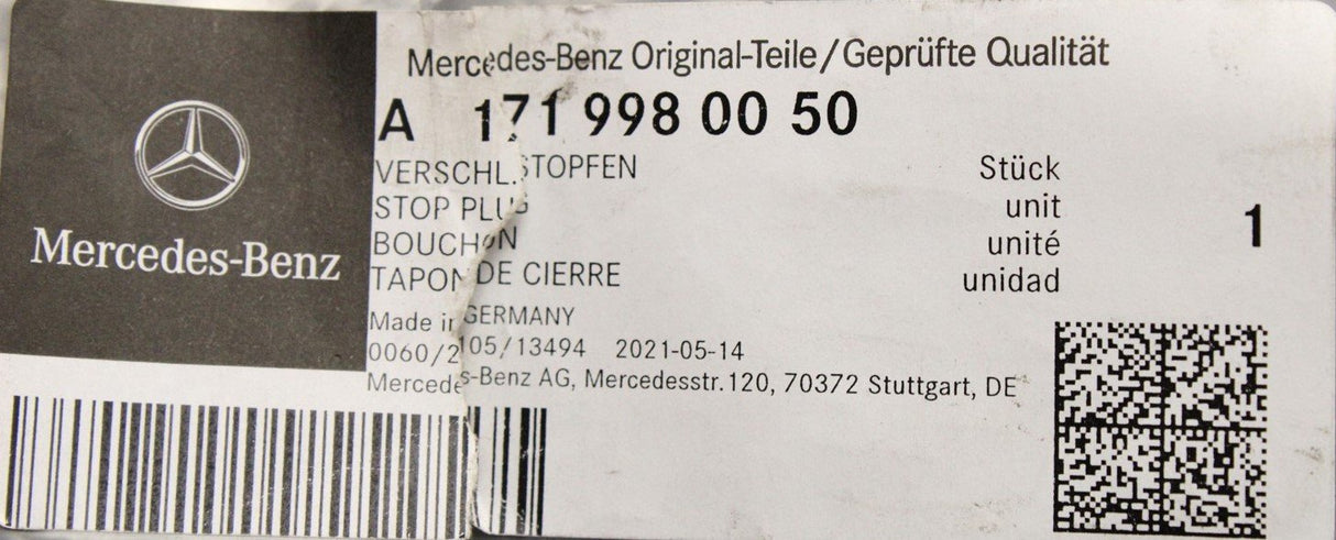 Mercedes-Benz SLK rear jacking point stop plug A1719980050