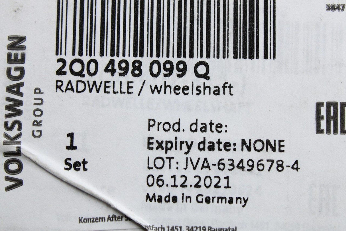 VW Audi Skoda SEAT outer cv joint assembly kit (front left) 2Q0498099Q