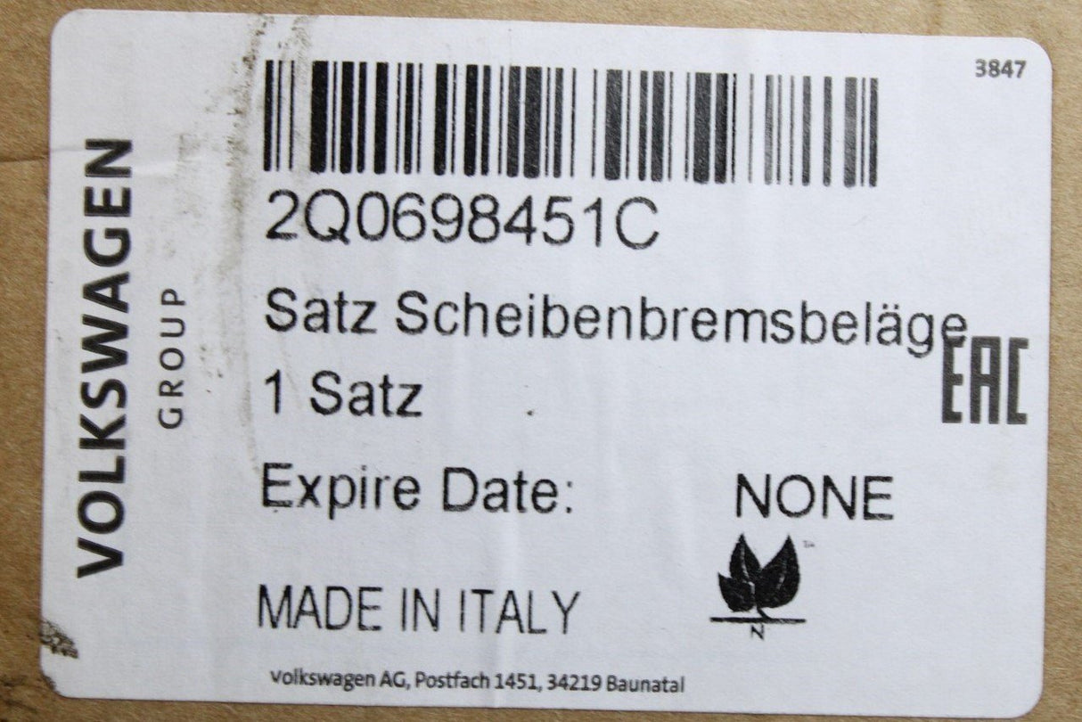 VW Polo Audi A1 S1 Skoda Fabia SEAT rear brake pads (230mm) 2Q0698451C