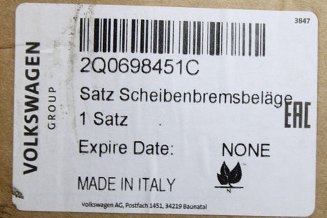 VW Polo Audi A1 S1 Skoda Fabia SEAT rear brake pads (230mm) 2Q0698451C