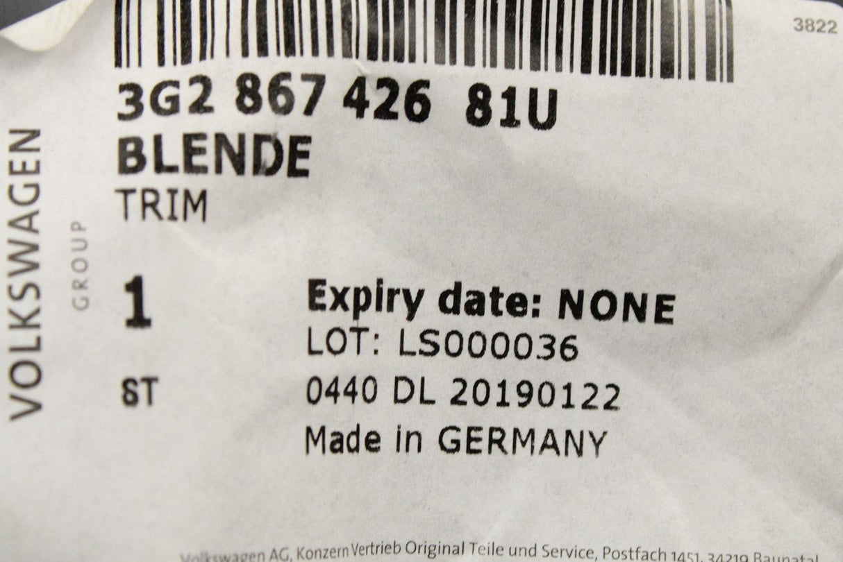 VW Arteon Passat B8 2015-on RHD boot switch trim (right) 3G2867426 81U