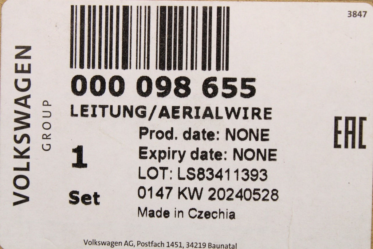 VW Audi Skoda SEAT aerial connection wire (4000mm) 000098655