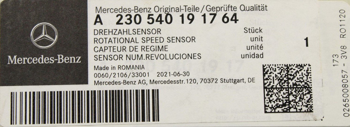 Mercedes-Benz front ABS speed sensor A230540191764