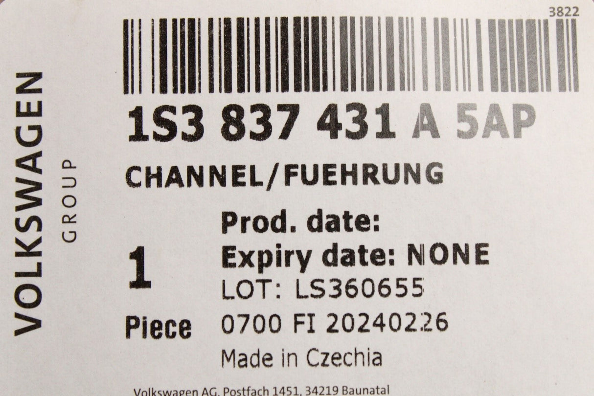 VW Up! Skoda SEAT 2-door window guide seal (front left) 1S3837431A 5AP