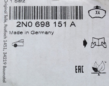 VW Crafter 2017- Front brake pads x4 2N0698151A