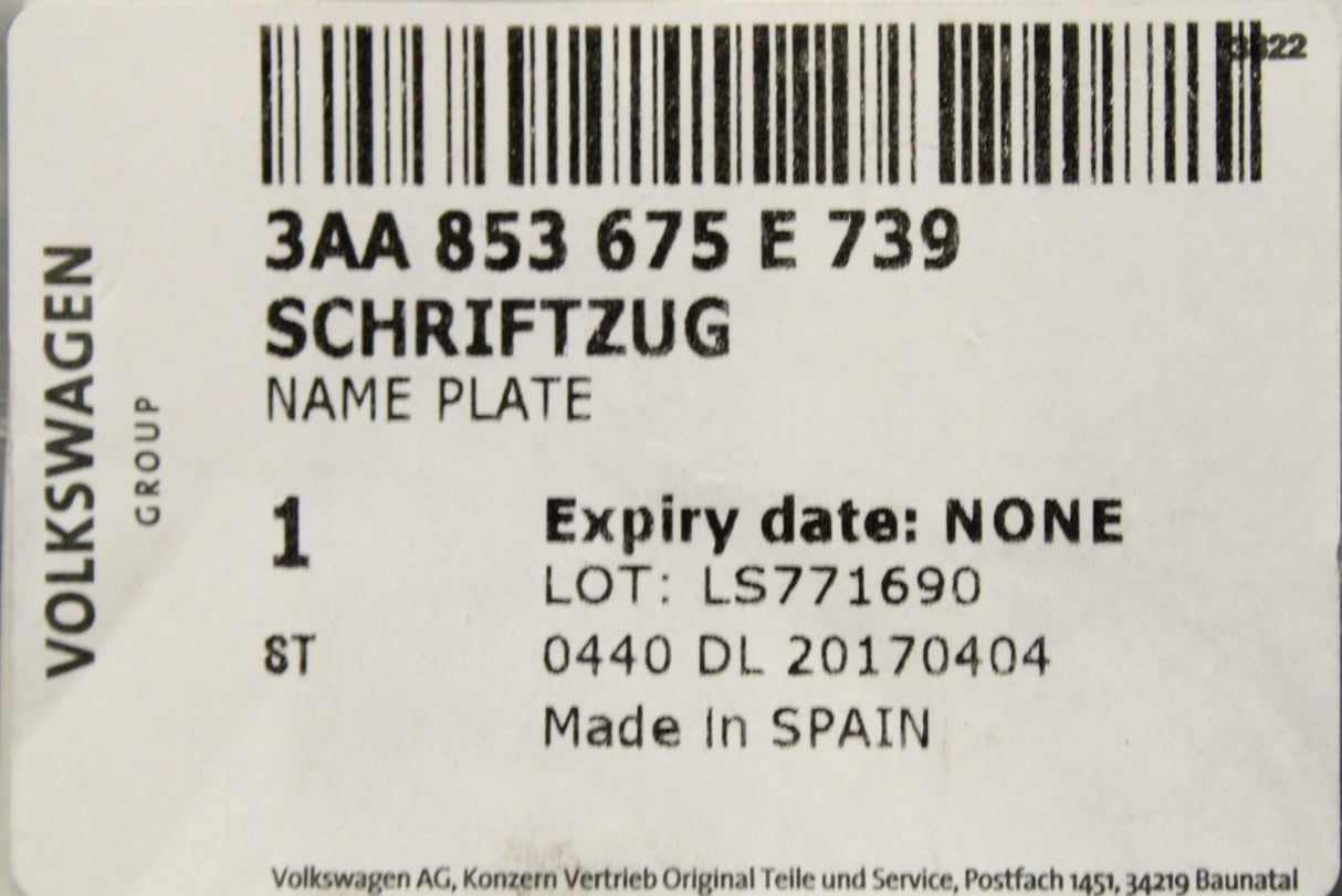 VW Scirocco Passat B7 CC rear 2.0 TDI lettering badge 3AA853675E 739