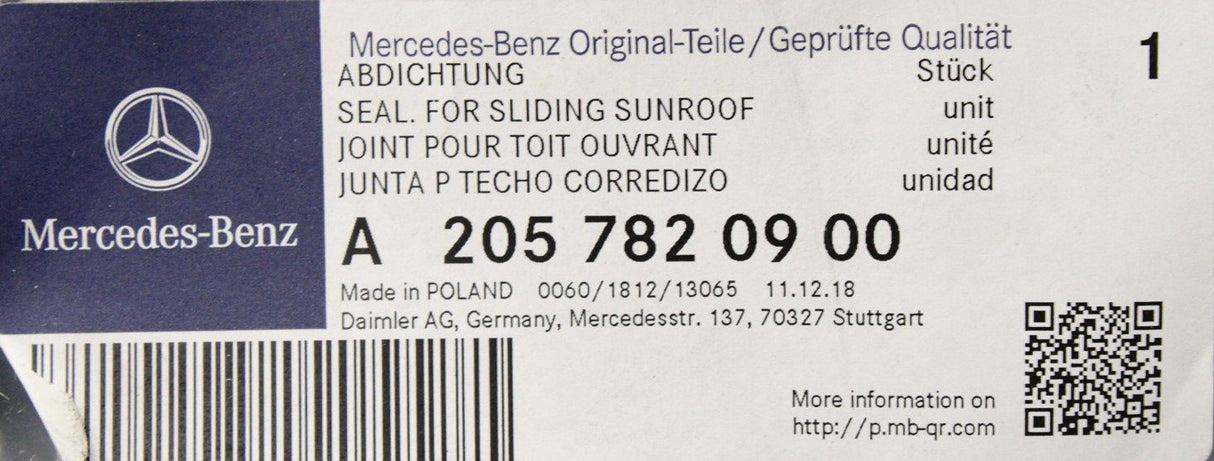 Mercedes-Benz C-Class E-Class panoramic sunroof centre seal A2057820900