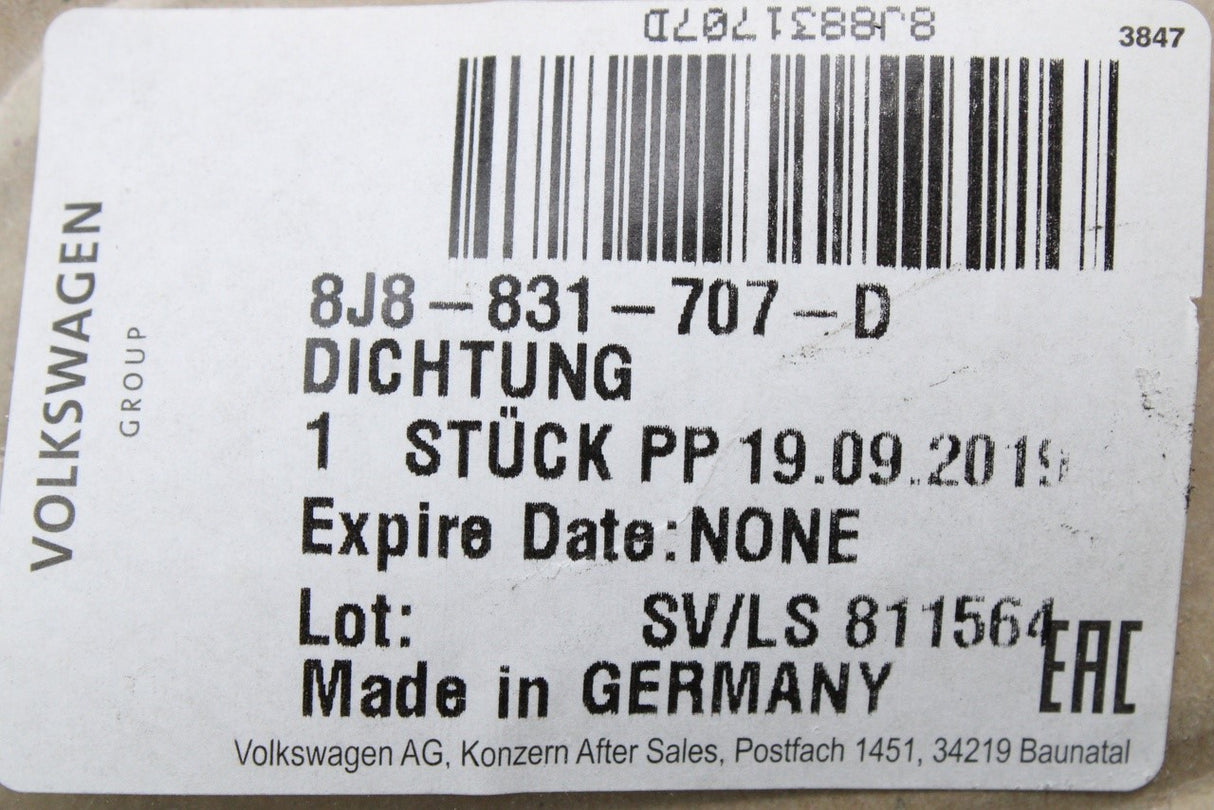 Audi TT TTS TTRS Coupe 2007-2014 front inner door seal (left) 8J8831707D