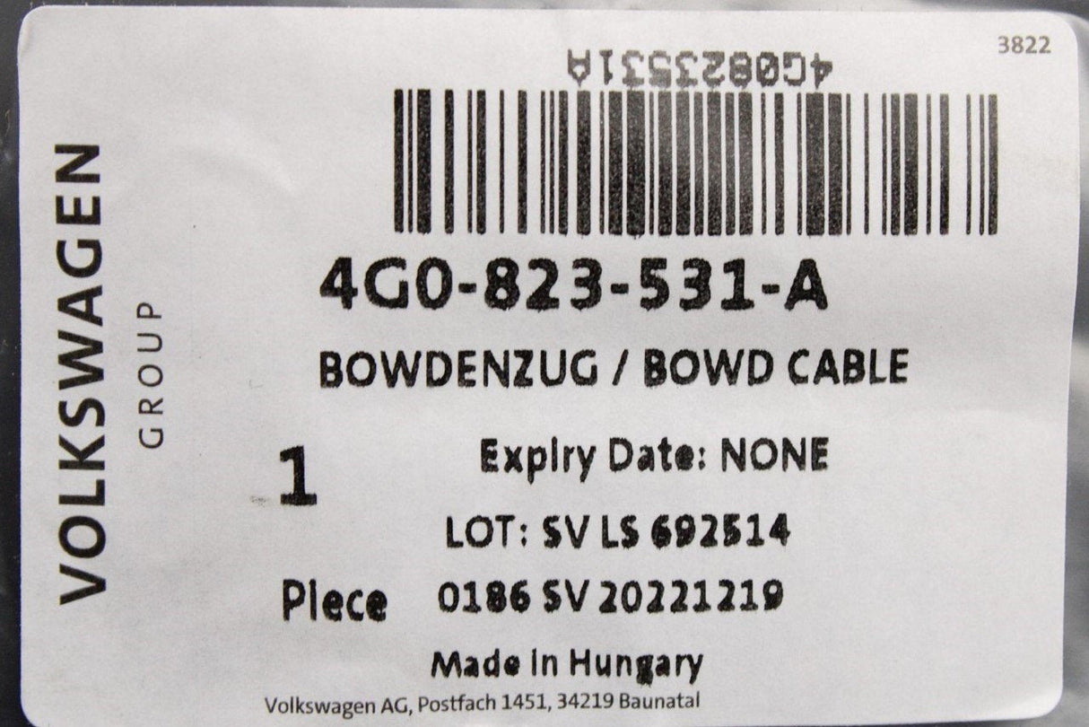 Audi A6 S6 RS6 A7 RS7 2011-18 bonnet release cable (front) 4G0823531A