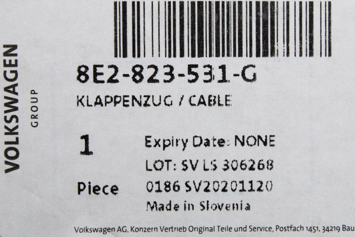 Audi A4 S4 RS4 B7 2005-09 SEAT Exeo bonnet release cable 8E2823531G