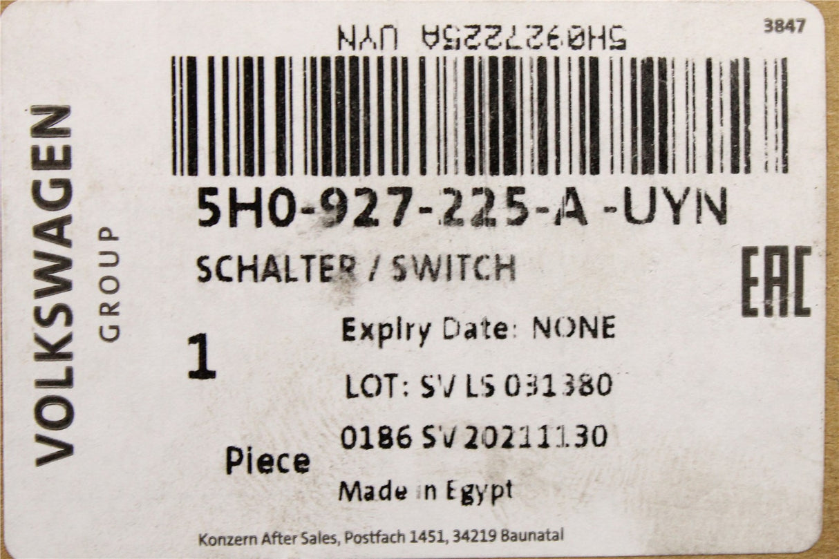 VW Golf MK8 2020-on handbrake & auto hold switch 5H0927225A UYN