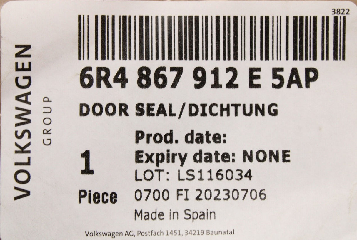 VW Polo 6R 6C 2013-2018 inner door seal (front right) 6R4867912E 5AP