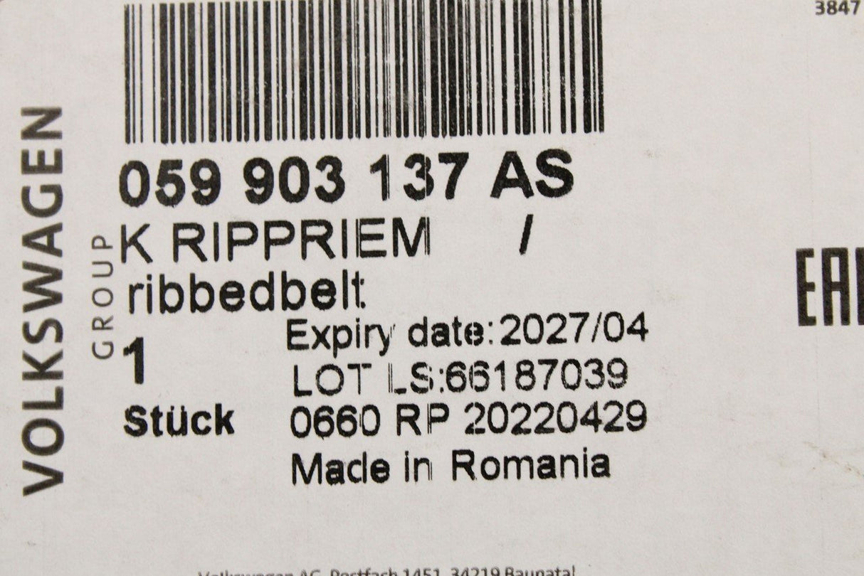 VW Touareg Audi A4 A6 A7 A8 13-on serpentine belt (3.0 TDI) 059903137AS