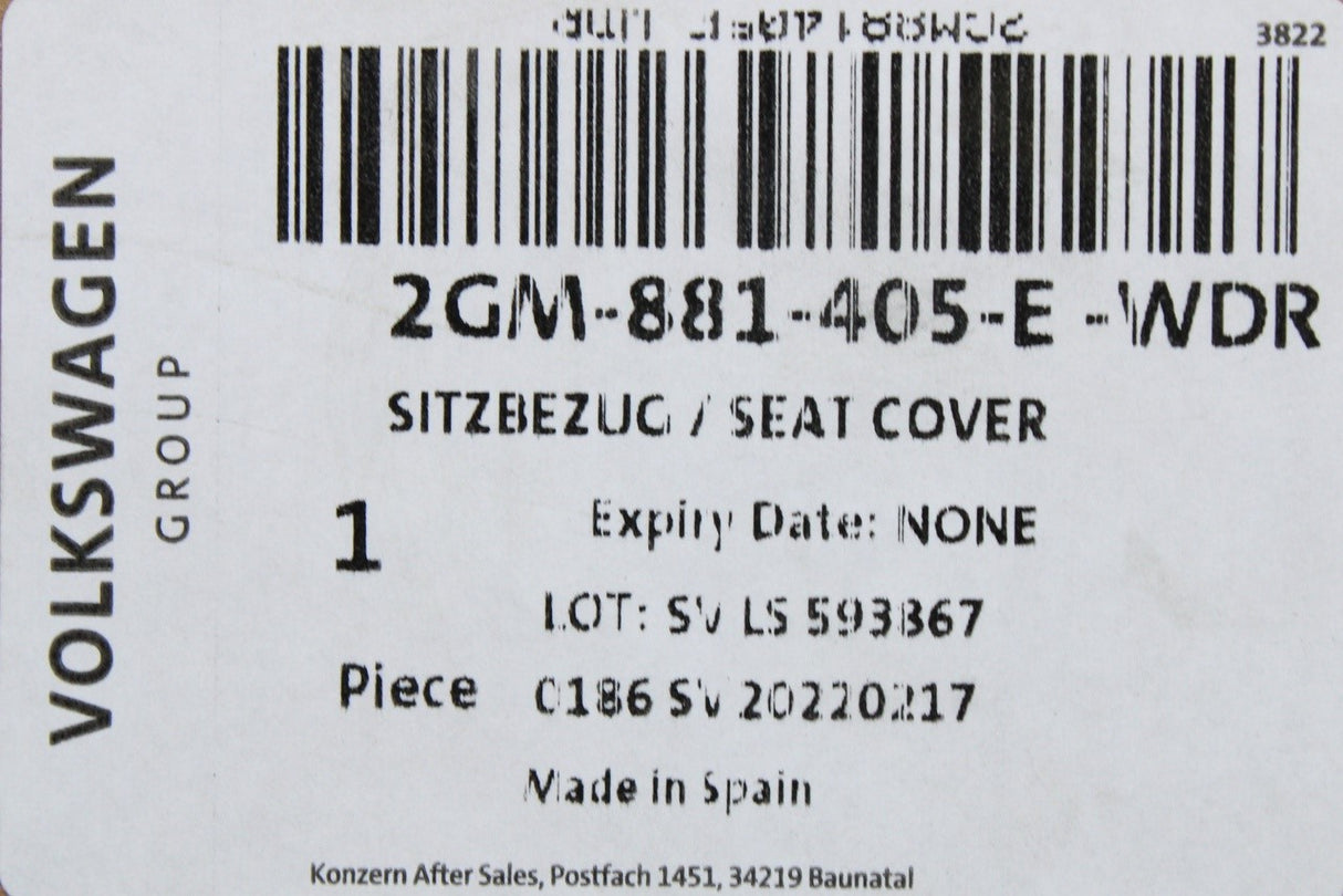 VW T-Cross 2019-on front seat base fabric cover (left) 2GM881405E WDR