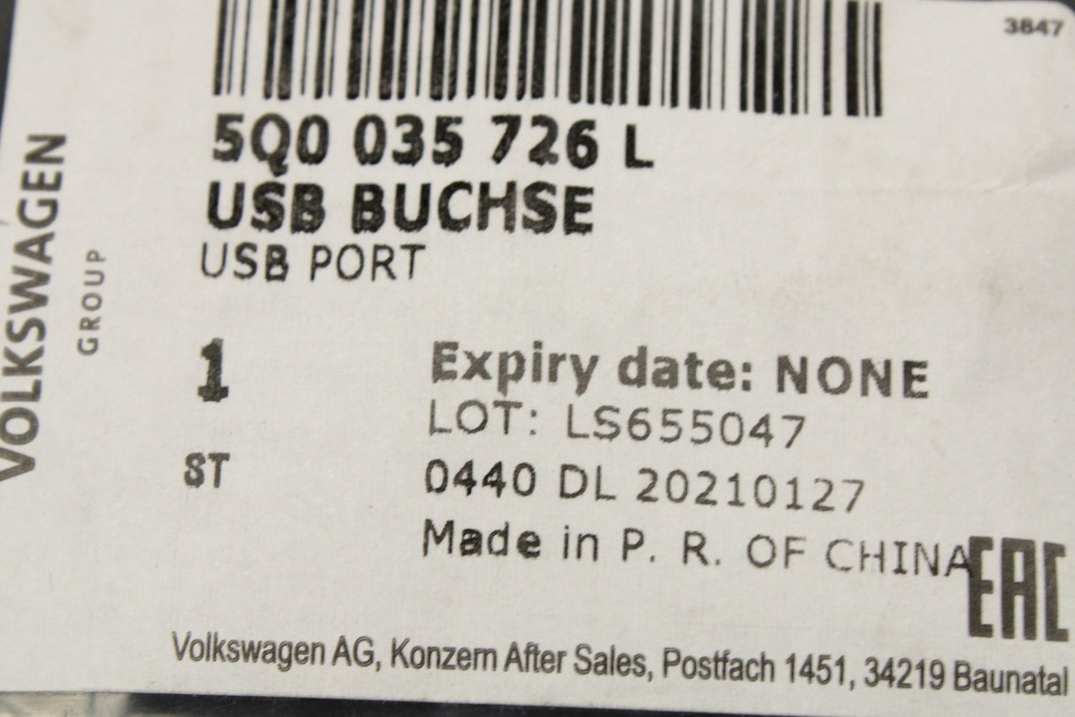 VW Touareg Passat Audi A3 Q3 Q5 RS3 RS4 RS5 double USB socket 5Q0035726L