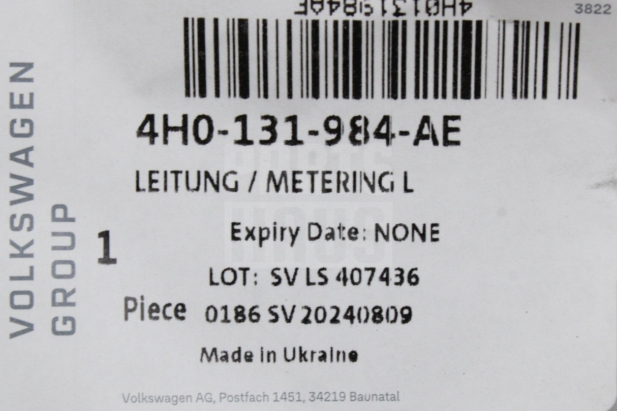 Audi A8 S8 2010-2017 Adblue injector metering line 4H0131984AE