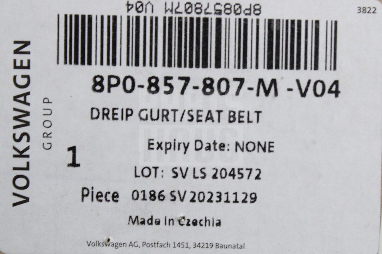 Audi A3 S3 RS3 2009-13 centre rear 3 point seat belt 8P0857807M V04