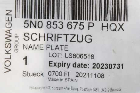 VW Tiguan 2012-16 rear tailgate boot lid 4motion badge 5N0853675P HQX