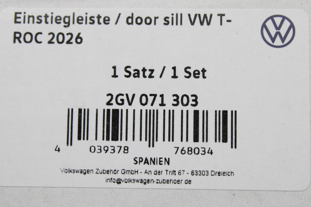 VW T-Roc 2026-on aluminium door sill protectors (front) 2GV071303