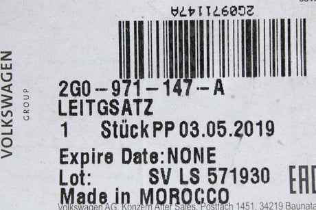 VW Polo AW tailgate rear boot lid wiring harness 2G0971147A