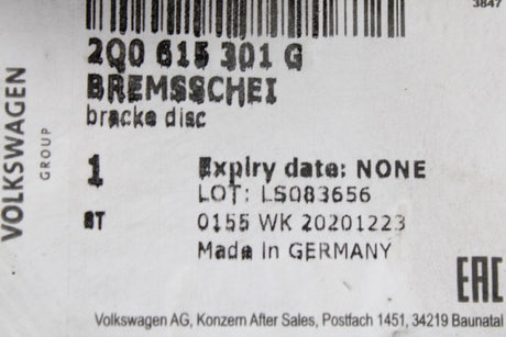 VW Polo AW Audi A1 Skoda SEAT brake discs pair 256x22 (front) 2Q0615301G