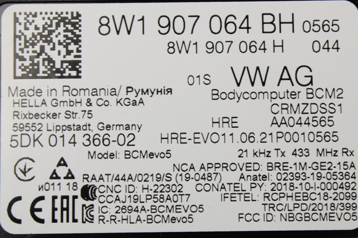 Audi RS4 RS5 RSQ8 16-on control unit for convenience systems 8W1907064BH