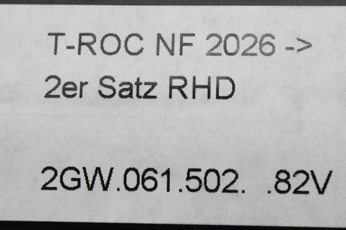 VW T-Roc 2026-on RHD all weather floor mats (front, centre & rear) 2GW061502 82V / 2GV061512 82V / 2GV061580 82V